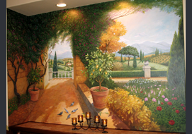 This acrylic mural is 8' high x 11.5' wide & painted directly in the recessed niche in the dining room.